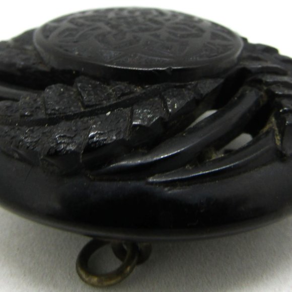 Antique Victorian Carved Jet Mourning Brooch Fern Frond Design - Picture 5 of 8